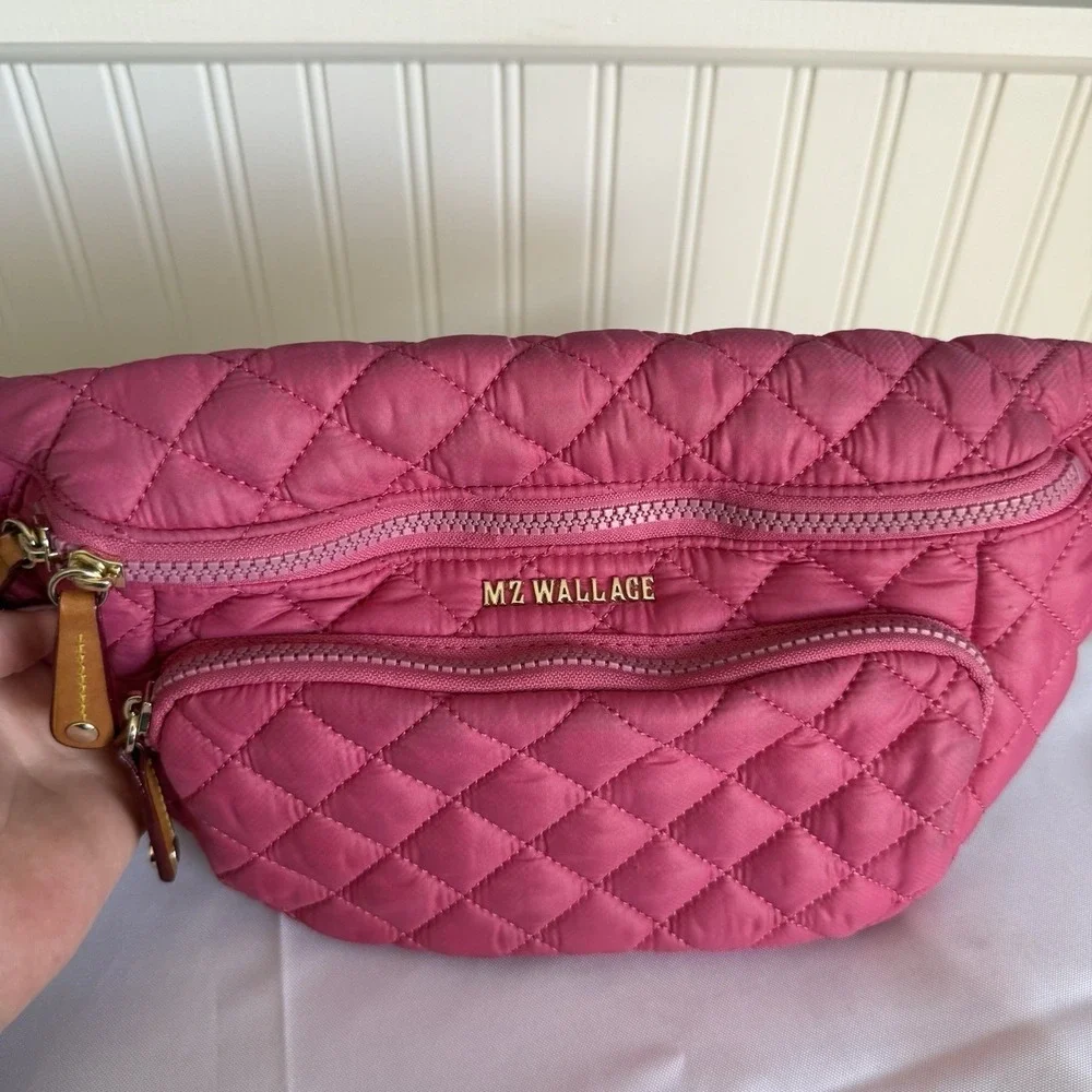 MZ Wallace Zinnia Pink Metro Quilted Sling Fanny Pack Belt Bag Handbag Purse